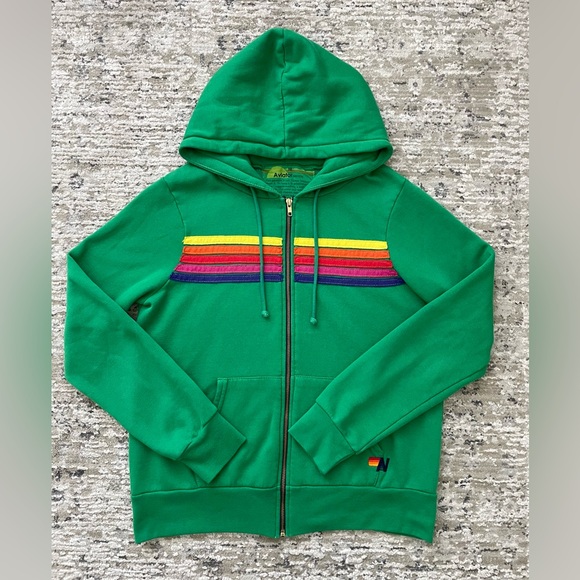 Aviator Nation 5 Stripe Green Zip Up Hoodie Size M Made USA Rare St Pattys Day - Picture 1 of 11
